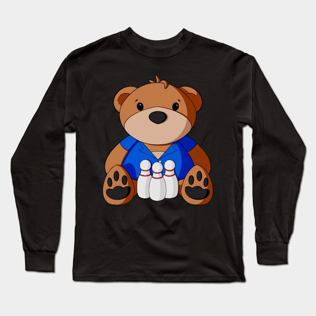 Bowling Teddy Bear Long Sleeve T-Shirt by Alisha Ober Designs